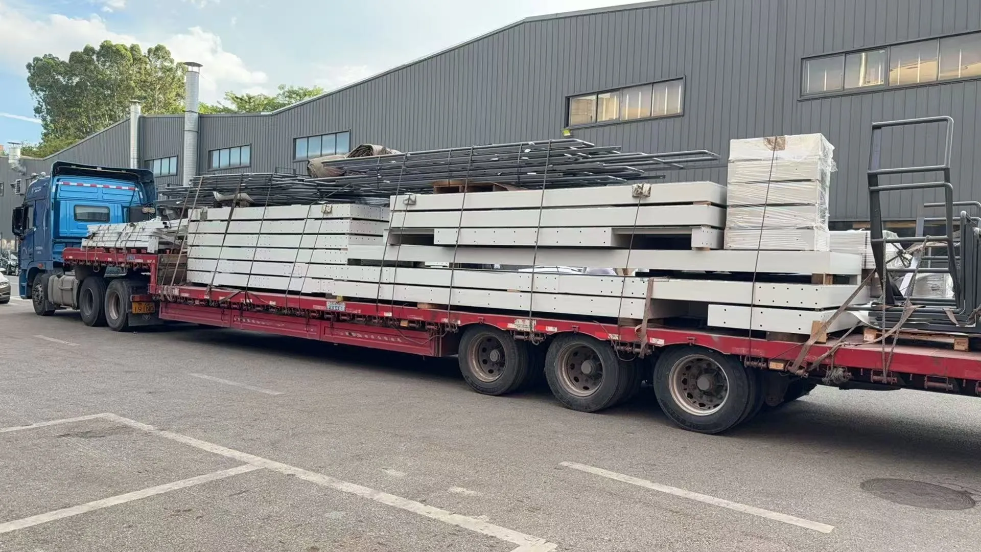 Large sheet metal structures prepared for delivery